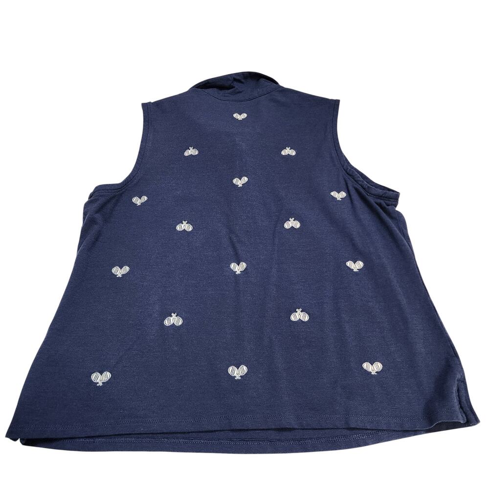 Sigrid Olsen Womens Sleeveless Quarter Zip Collared Embroidered Top Size XL Navy - Picture 8 of 10